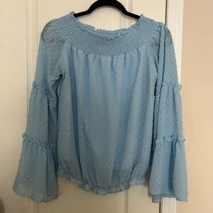 Light Blue Smocked Blouse Fun Bell Sleeve